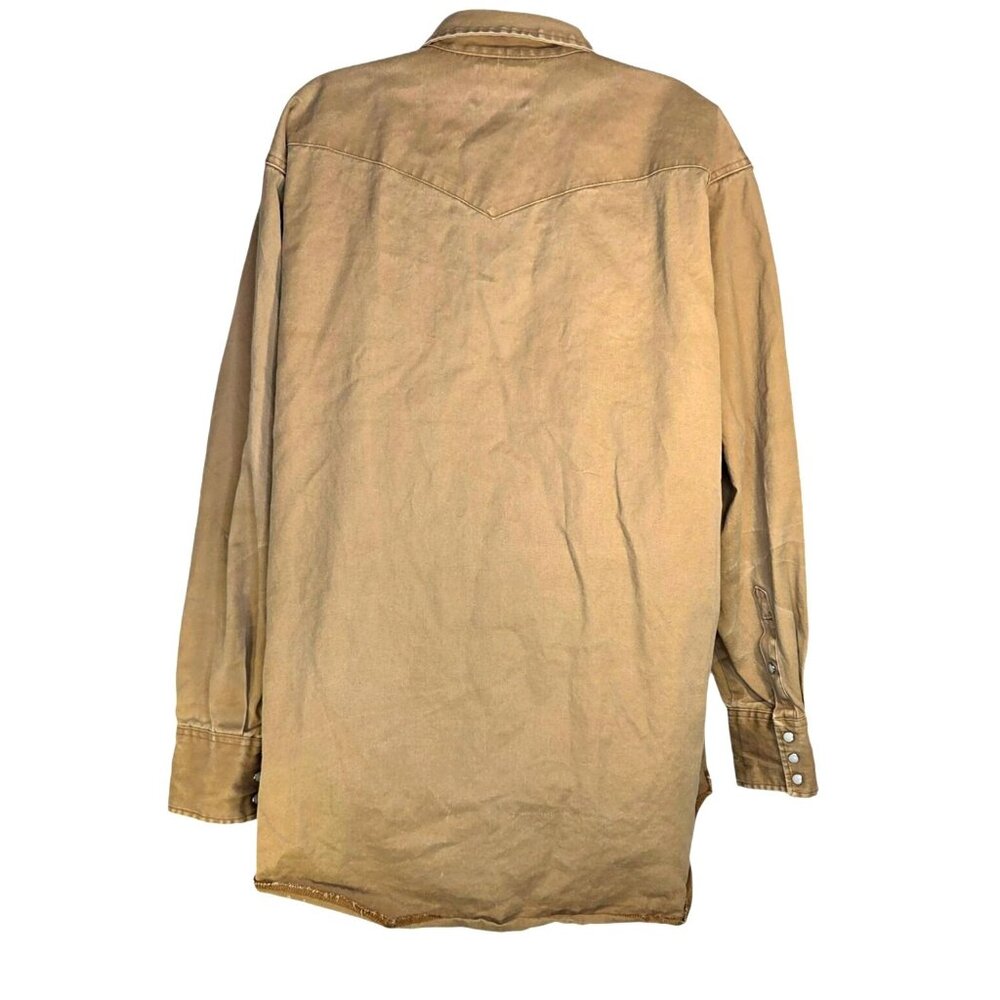 Wrangler Vintage Tan Pearl Snap Long Sleeve Western Cowboy Work Shirt Men's 2XT - Picture 4 of 7